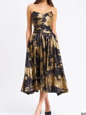 *NEW*Sz XL* Miss Circle* Saanvi gold tie dye bronzing strapless dress